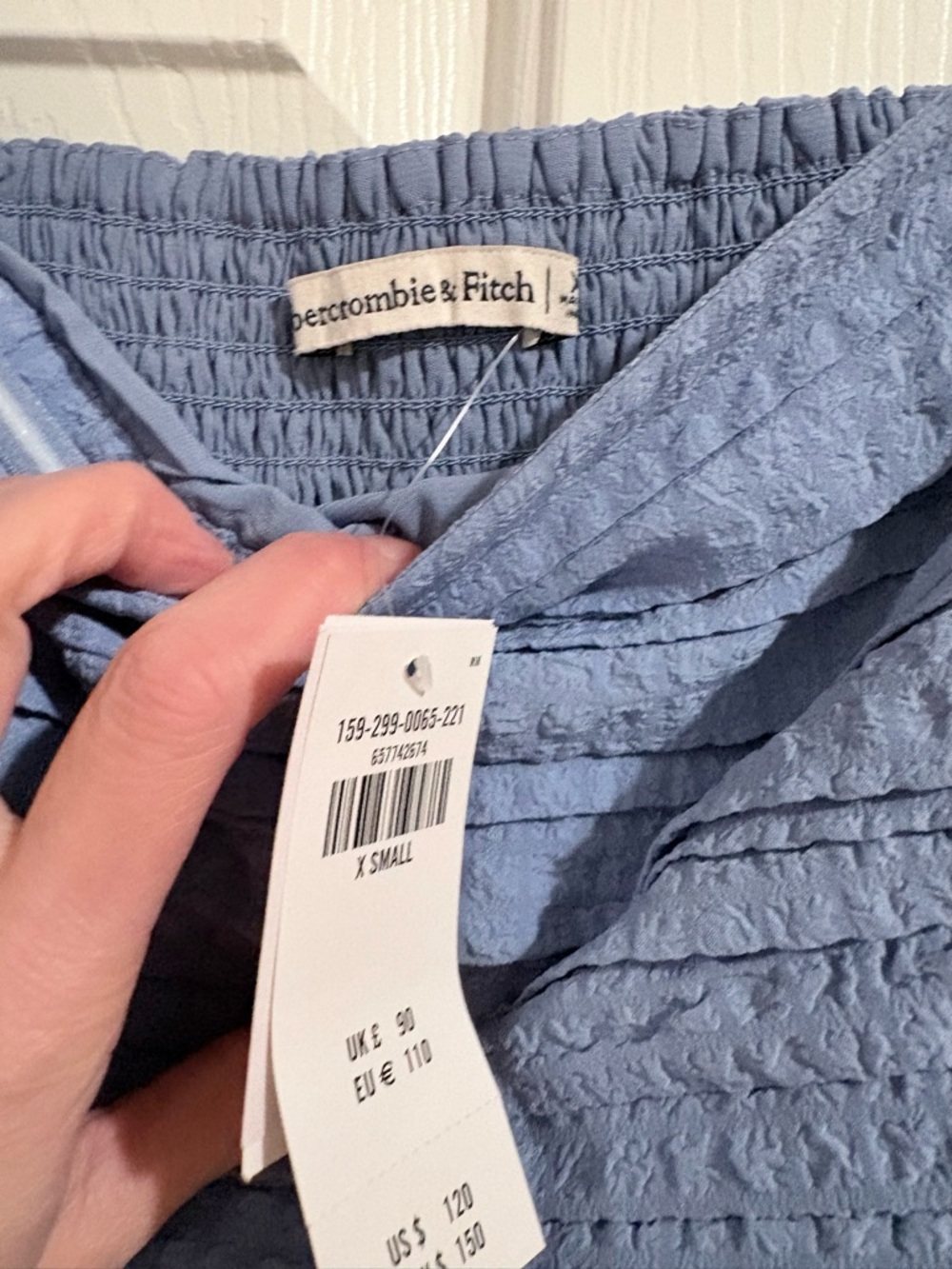 🩵Abercrombie & Fitch TEXTURED Emerson Puff Sleeve Blue MIDI Dress - Picture 4 of 7